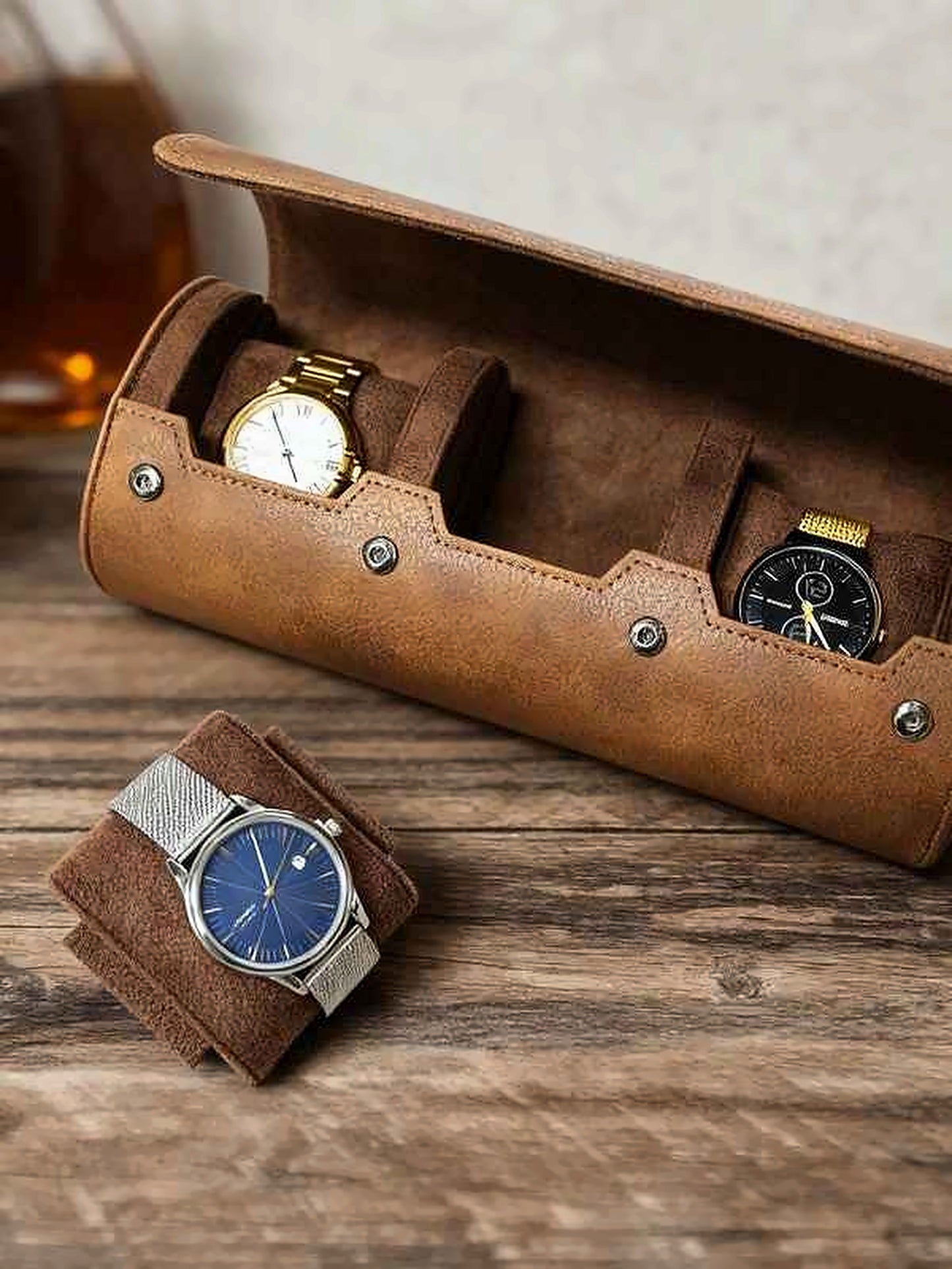 Hộp Cuộn Đồng Hồ Vàng Da Cao Cấp Theo Yêu Cầu