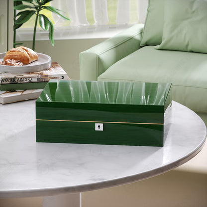 Hộp Đồng Hồ Xanh 10 Khe Vali Cao Cấp - chi tiết kiểu vali xách tay tiện lợi, 10 khe đồng hồ + ngăn phụ kiện, chất lượng cao cấp