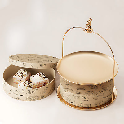 Hộp bánh kẹo cửa sổ trong suốt - mở nắp hiển thị bánh kem 3 tầng với tay cầm kim loại vàng B2B