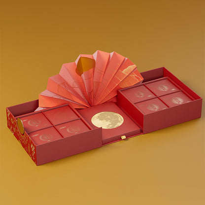 Hộp Bánh Trung Thu Quạt 2 Cánh Đỏ Sang Trọng