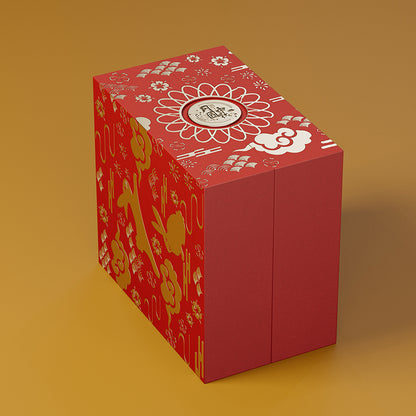 Hộp Bánh Trung Thu Quạt 2 Cánh Đỏ Sang Trọng