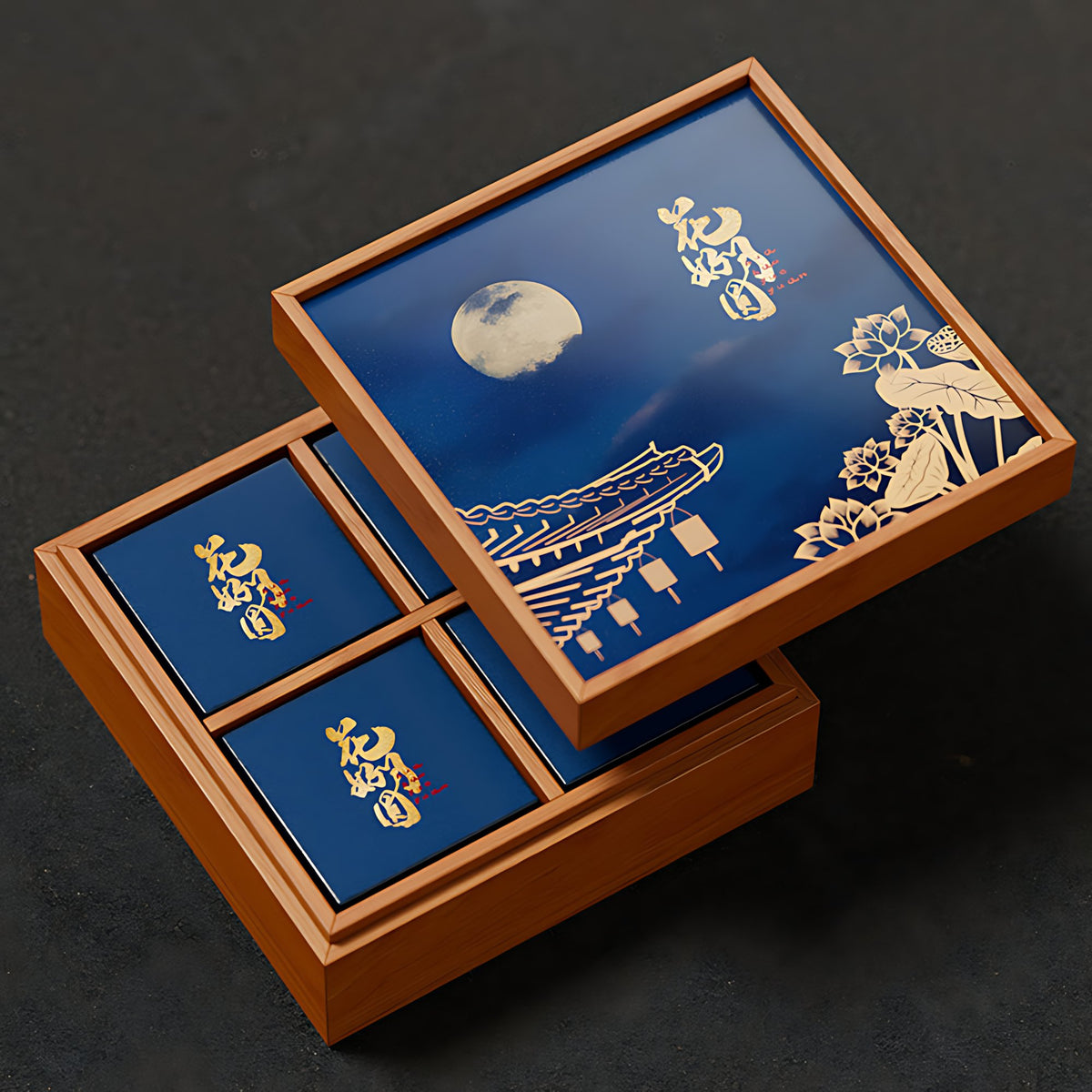 Hộp Bánh Trung Thu Lớp Đơn Gỗ Thông In