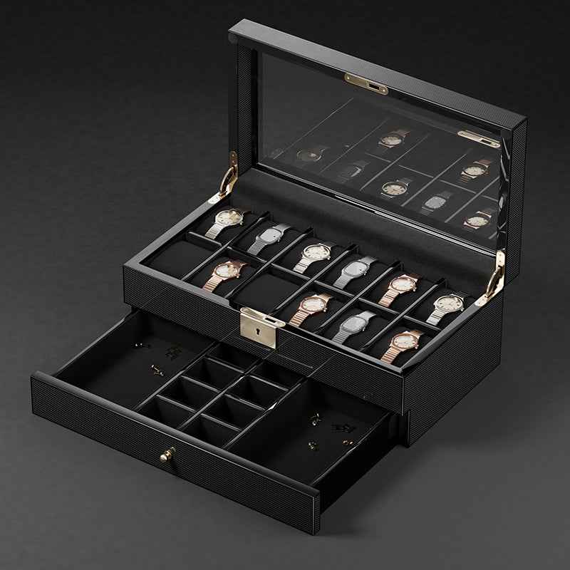 Hộp Đồng Hồ Carbon Hai Tầng Siêu Nhẹ Cao Cấp