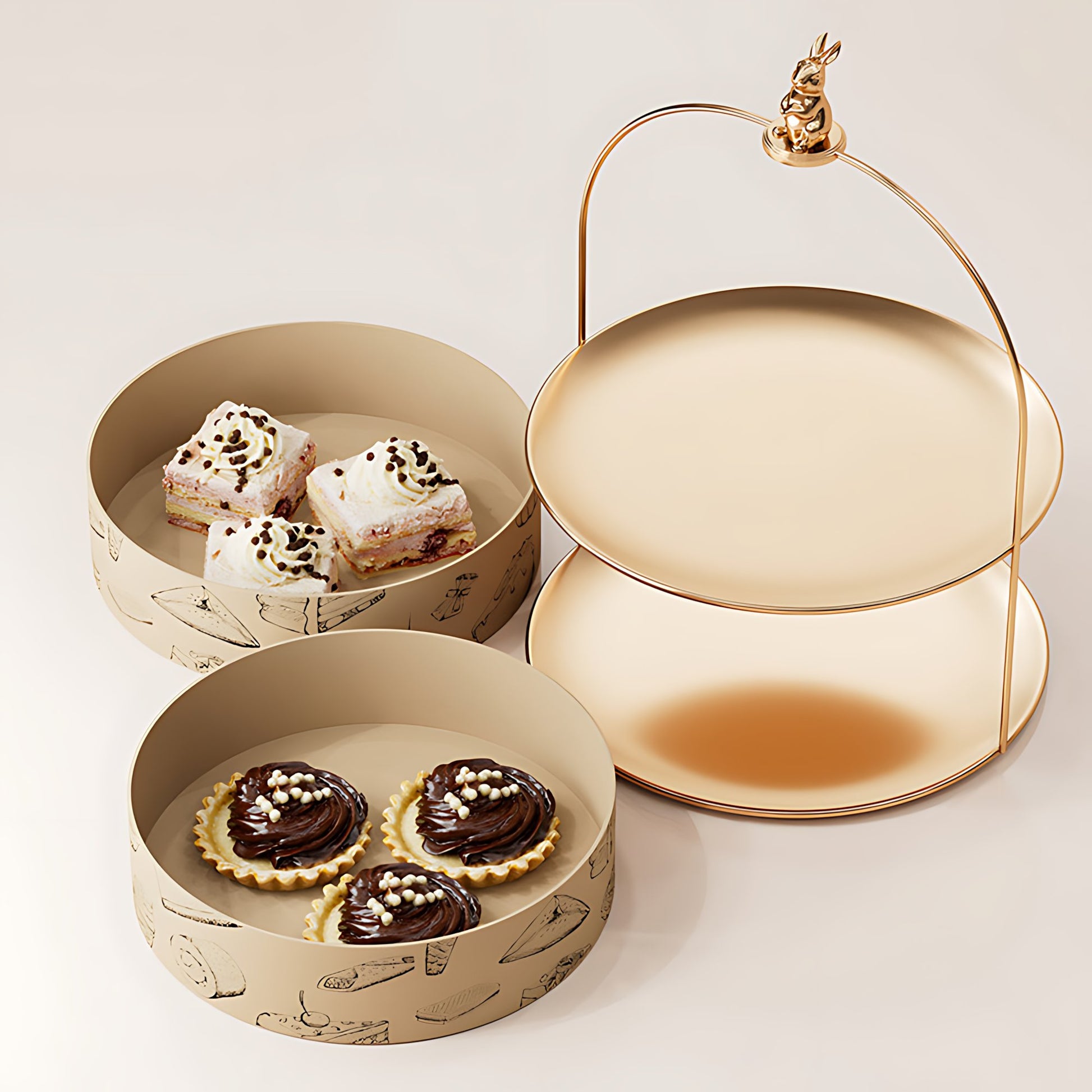 Hộp bánh kẹo cửa sổ trong suốt cao cấp - 2 tầng hiển thị bánh ngọt mini và tart chocolate B2B OEM