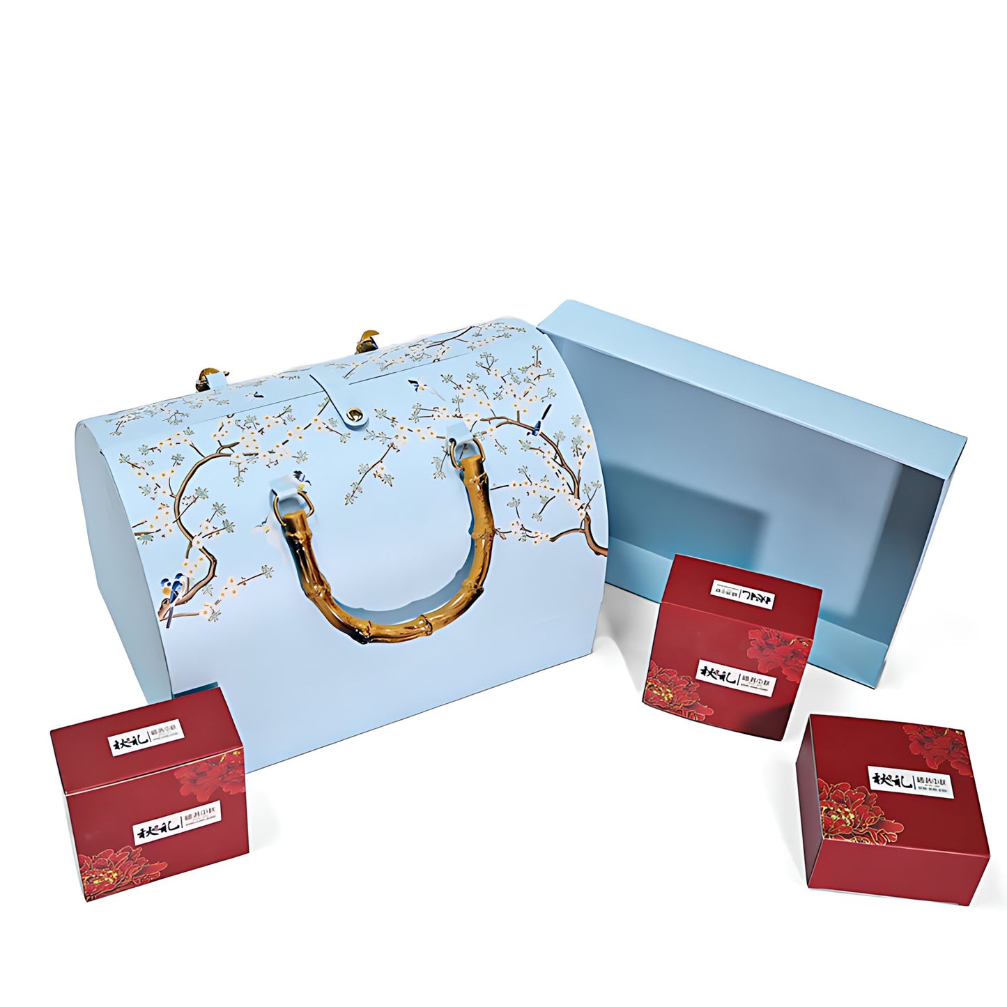 Bộ sưu tập hộp quà tặng cao cấp vòm cổ điển xanh dương - kèm hộp nhỏ đỏ mạ vàng B2B OEM