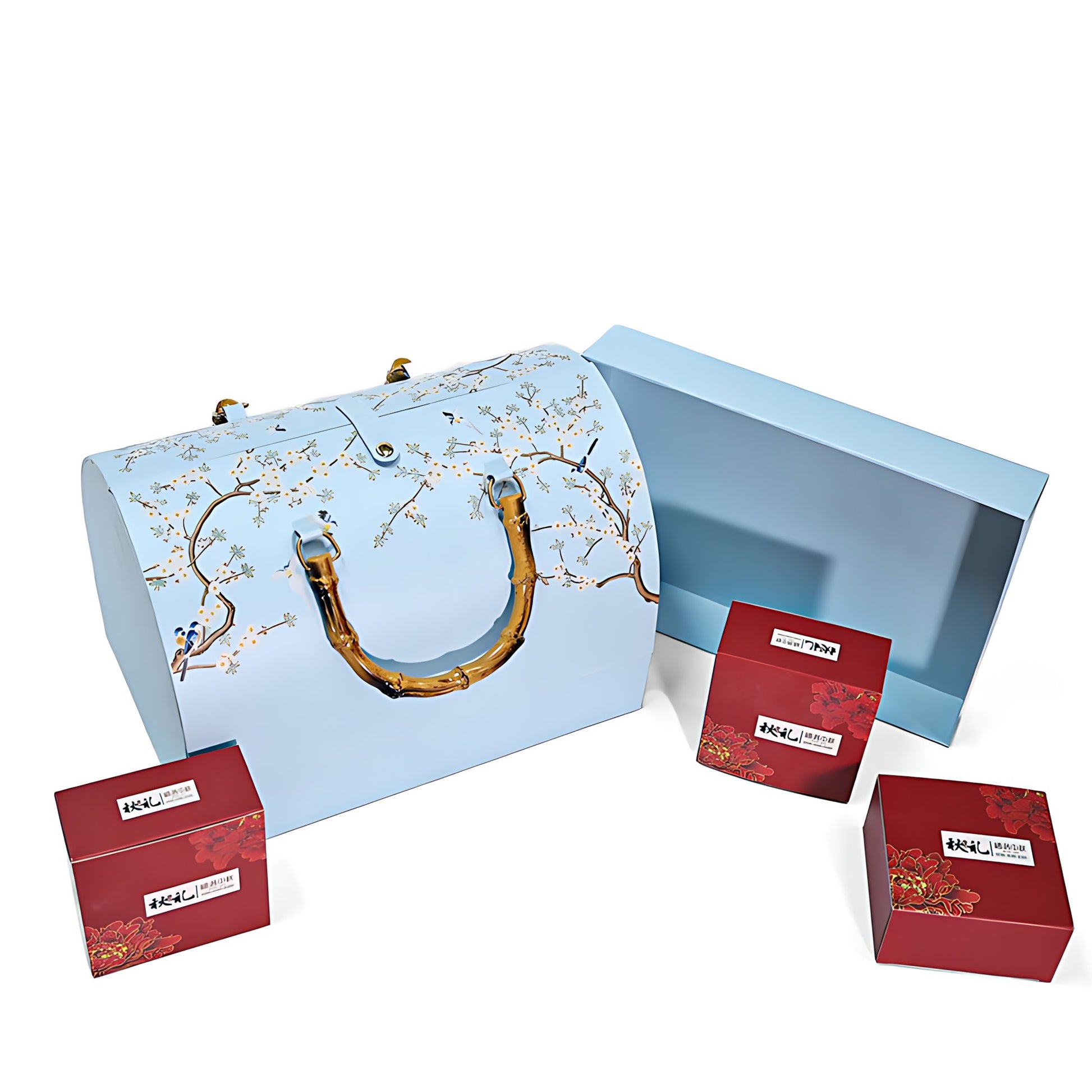 Bộ sưu tập hộp quà tặng cao cấp vòm cổ điển xanh dương - kèm hộp nhỏ đỏ mạ vàng B2B OEM