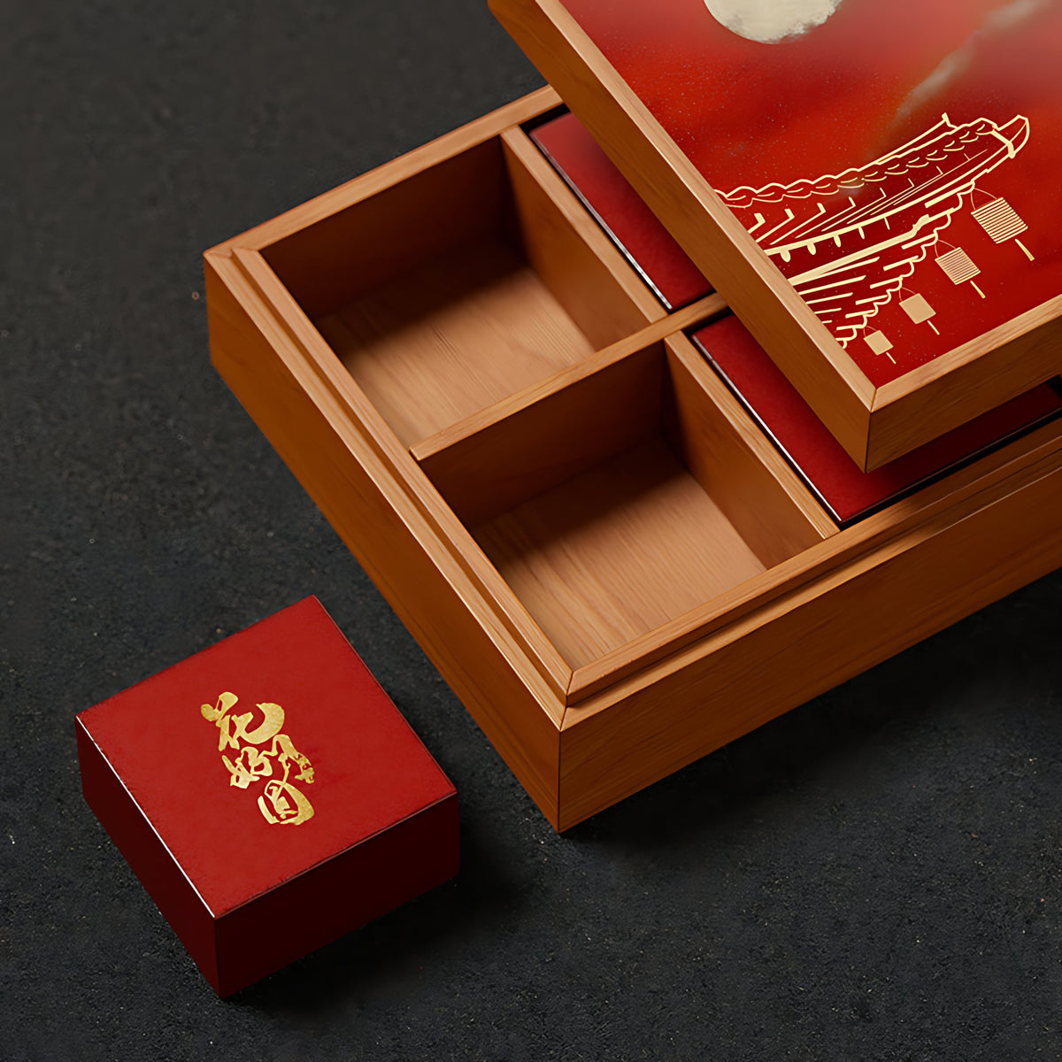 Hộp Bánh Trung Thu Lớp Đơn Gỗ Thông In