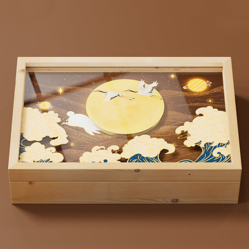 Hộp Bánh Trung Thu Gỗ Tranh Acrylic Cao Cấp