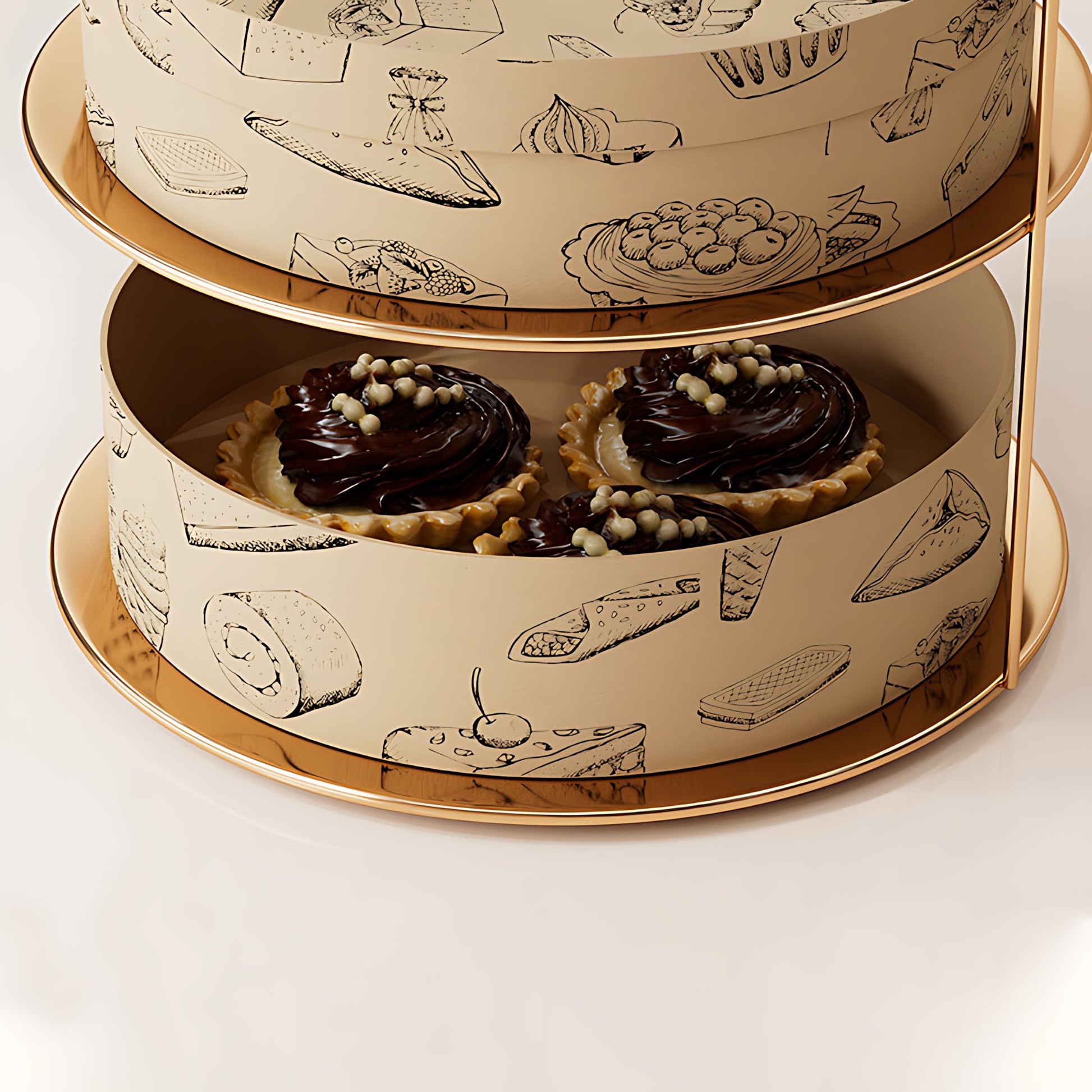 Hộp bánh kẹo cửa sổ trong suốt mở nắp - hiển thị 3 tart chocolate với họa tiết vẽ tay cao cấp B2B OEM
