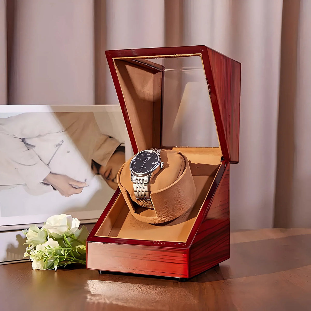 Hộp Lên Dây Đồng Hồ Gỗ Động Cơ Im Lặng
