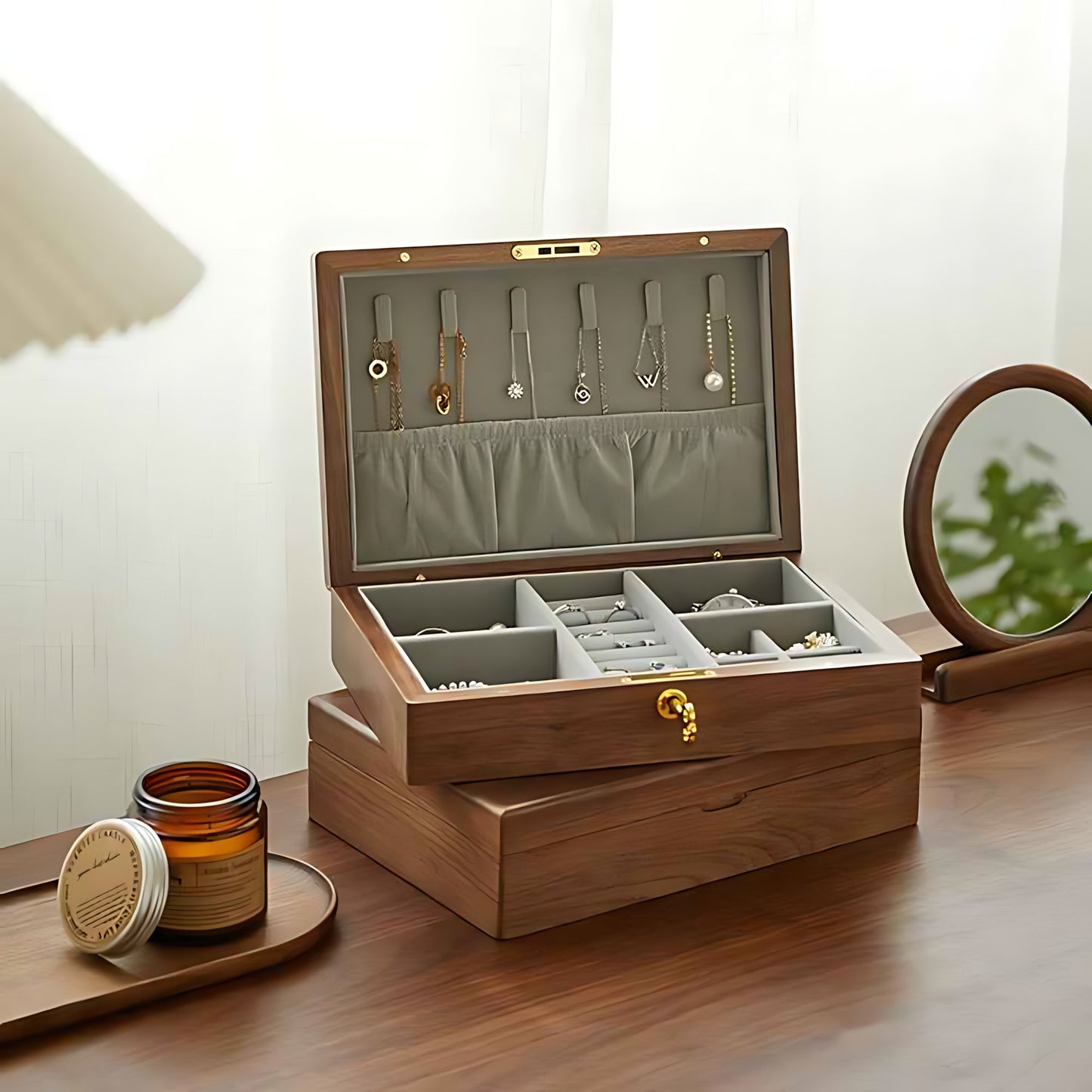 Hộp Trang Sức Gỗ Có Khóa Bảo Mật