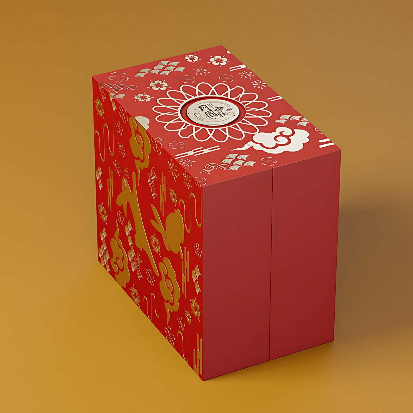 Hộp Bánh Trung Thu Quạt 2 Cánh Đỏ