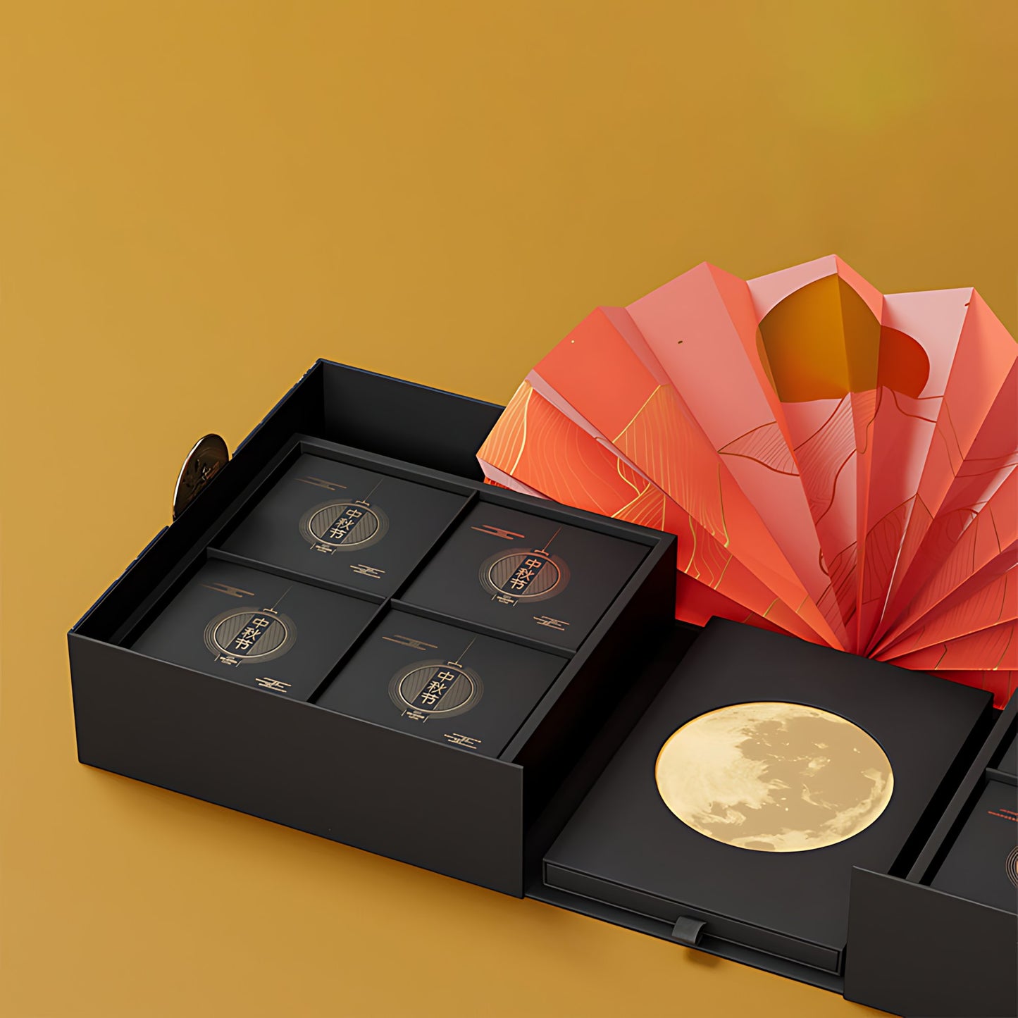 Hộp Bánh Trung Thu Quạt 2 Cánh Đỏ