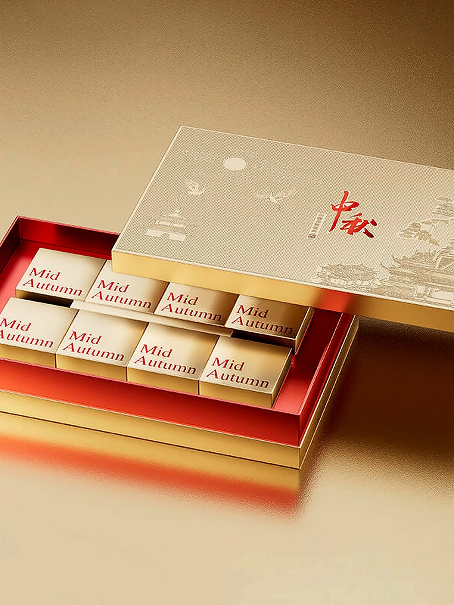 Hộp Bánh Trung Thu Ép Vàng Bóng