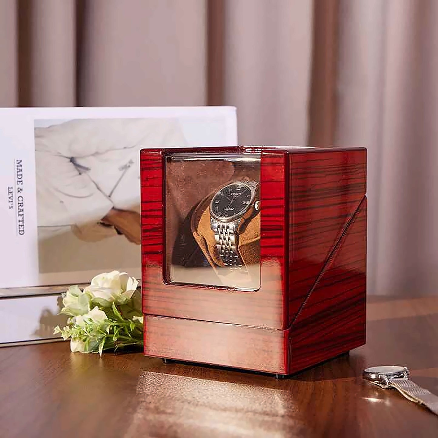 Hộp Lên Dây Đồng Hồ Đơn Tự Động Kính Tempered