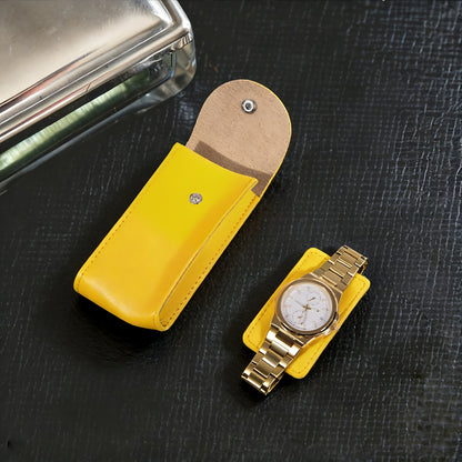 Bọc đồng hồ da màu vàng mustard hiện đại lớp lót da lộn cao cấp