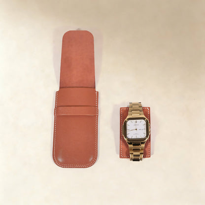 Bọc đồng hồ da màu nâu đỏ đất nung phong cách vintage độc đáo